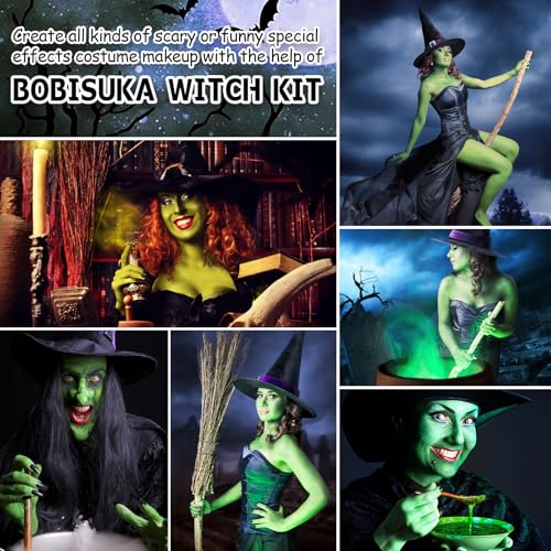 Halloween Witch SFX Makeup Kit - Green Face Paint, Scar Wax & Costume Accessories