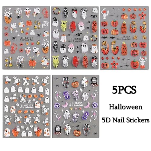Halloween Nail Art Stickers - Cute Pumpkin Ghost Design, Style-8, 5 Sheets