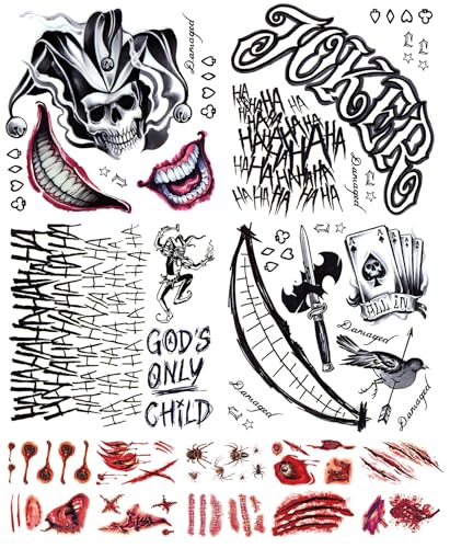 Joker Temporary Tattoos Set 14 Sheets Halloween Cosplay Costume Accessories - Joker Variation of THIS listing