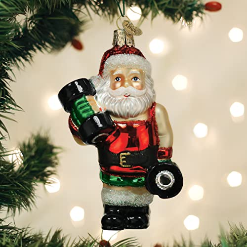 Christmas Ornament Bodybuilder Santa Glass Blown Holiday Decor