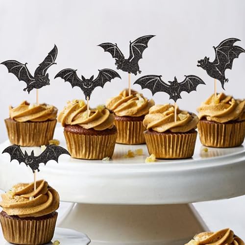 Halloween Bat Cupcake Toppers - Black, 24 Pack with Variation Bats Black-6