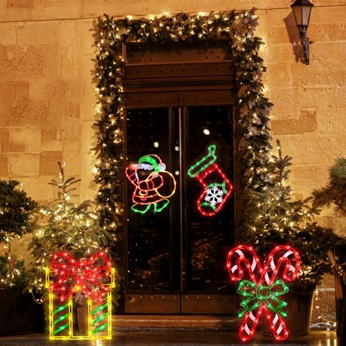 16-Inch Christmas Window Silhouette Lights with Snowflake Gift Tree Snowman Candy Cane Variations