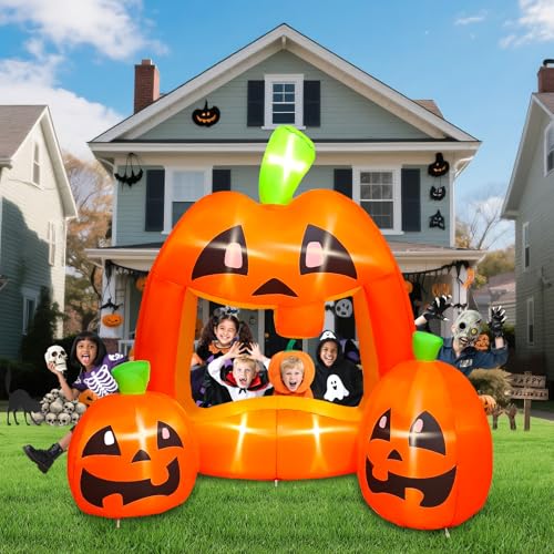 7FT Halloween Inflatable Pumpkin Photo Booth with LED Lights - Outdoor Yard Decor