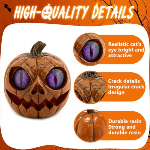 Halloween Pumpkin Decor Spooky Resin Figurine - Purple Eye Variant