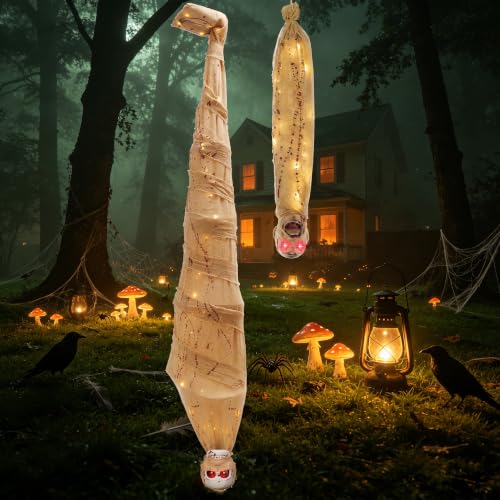 70-Inch Hanging Mummy Skeleton Halloween Decoration - Animated & Sound-Activated