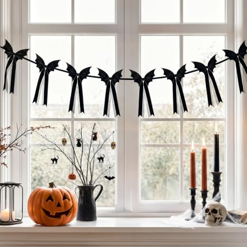 Elegant Black Velvet Bat Garland - Halloween Decorations for Mantle & Wall