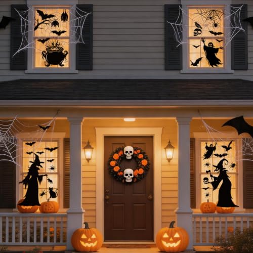 Halloween Large Window Clings Witch & Spooky Scene Set - Evil Pumpkins Variation