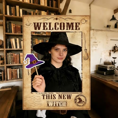Magical Witch Party Photo Booth Frame & Props Set for Birthday Celebration