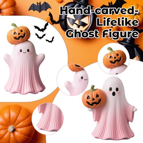 Pink Halloween Ghost Figurine with Pumpkin Indoor Decor - LifeNest