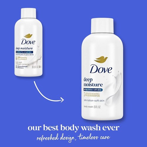 Dove Deep Moisture Body Wash 24-Pack, Travel Essentials, 3 Oz Ea