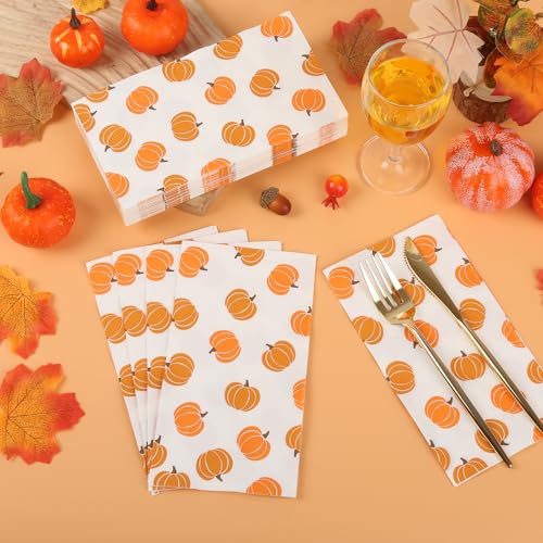 Pumpkin Guest Napkins Set - Fall Decor 4.3 x 7.8 Inch 100-Pack