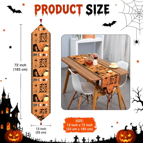Halloween Table Runner 13 x 72 Inch with Ghost, Pumpkin & Web Design