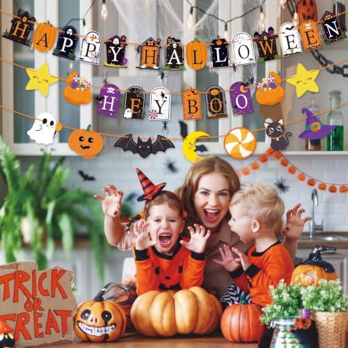 Kids Halloween Party Banner Set - Hey Boo & Happy Halloween Decorations