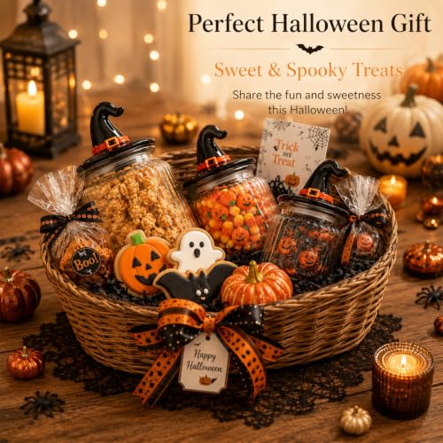 Halloween Glass Jar Set with Witch Hat Lids - Black & Orange Candy & Cookie Storage