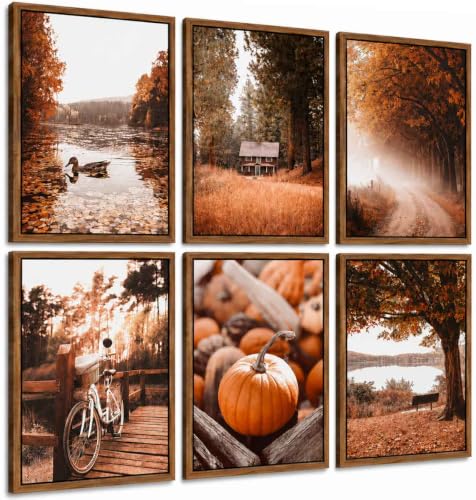 Autumn Landscape Canvas Wall Art Set - Fall Tree & Nature Posters, 16x12 Inches, Unframed - Seasonal Home Decor