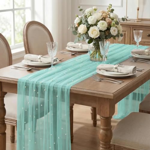 6-Pack Turquoise Gauze Table Runners 28 x 120 Inch - Home Decor