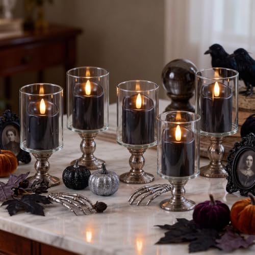 Black Flameless Votive Candles with Remote Timer - 400+ Hour Runtime, Real Wax, 6-Pack