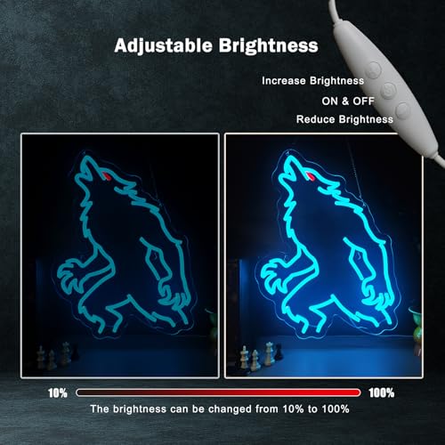 Werewolf Neon Sign - Dark Fantasy LED Wall Decoration with White, Yellow, Red Variants, 16.5x12.2 Inch, USB Powered, Halloween, Man Cave, Game Room Gift
