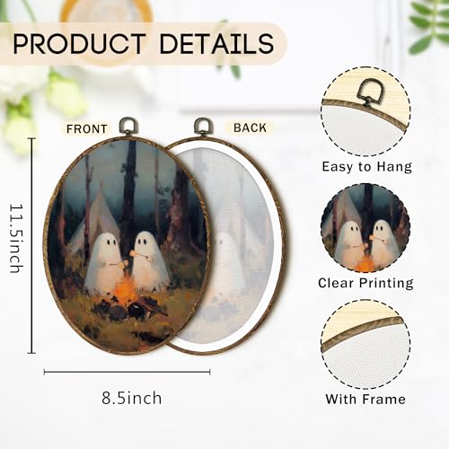 Halloween Camping Ghost Oval Wall Art Decor - Color 5, 8.8x11.5in