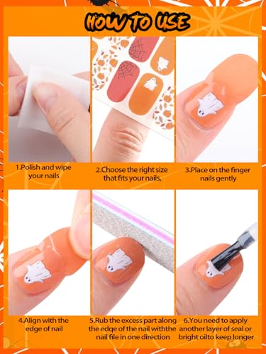 Halloween Full Cover Nail Stickers Set - Ghost Spider Web Pumpkins Bats - Variation B