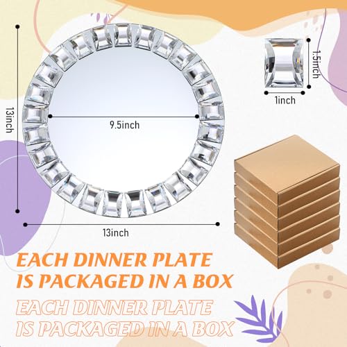 Silver Mirrored Glass Charger Plates Set of 6 - Square Diamond Rim