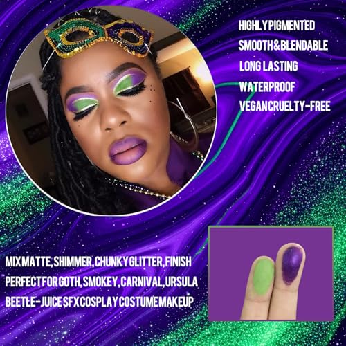 Carnival Party Eyeshadow Palette - Purple Green Gold Matte Shimmer Bold Makeup