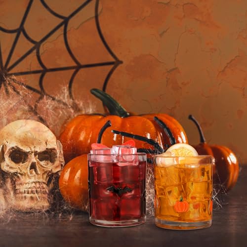 Halloween Juice Glasses Set - Bat and Pumpkin Design, 14 Oz, Festive Drinkware - 2 Pieces