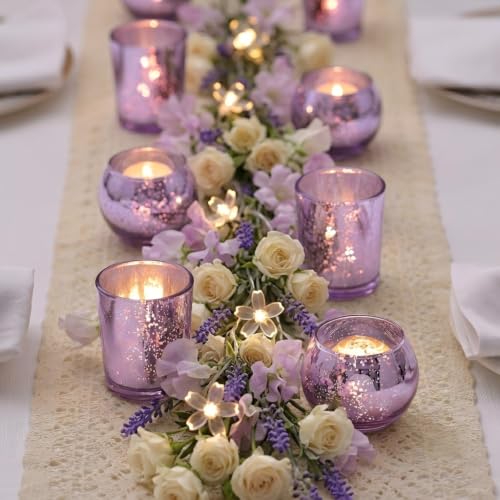 Purple Mercury Glass Votive Candle Holders Set of 36 - Elegant Tealight Candles for Weddings & Events