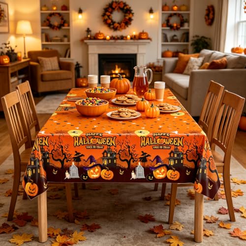 Halloween Tablecloth Set 4 Pack 54x108 Inch Spider Web Pumpkin Bat Designs - Party Decor