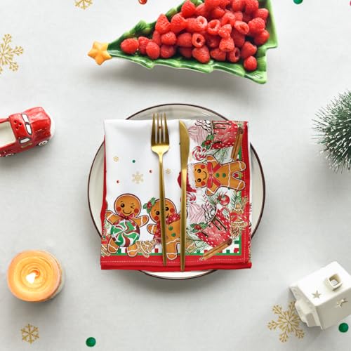 Christmas Tablecloth 60 x 104 Inches Rectangular Gingerbread Man White Red - Holiday Decor