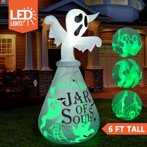 6 Ft Inflatable Halloween Ghost with Green Projecting LED for Outdoor Yard Décor
