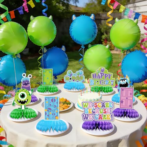 Monster Birthday Party Honeycomb Centerpieces - Blue Green Purple 9 Pack