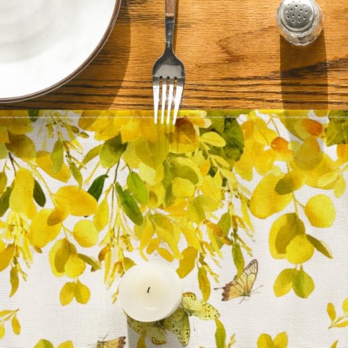 Yellow Floral Eucalyptus Table Runner 13x72 Inch Summer Home Decor