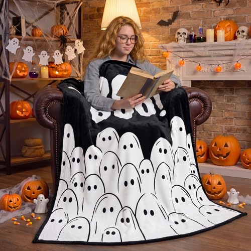Halloween Ghost Throw Blanket - Black White Flannel Fleece, 50x60 Inches - Variation of Ghost