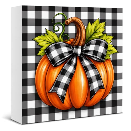 Fall Decor Checkered Pumpkin Wooden Sign - Sign-11