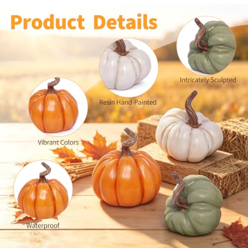 Fall Pumpkin Decor Set - Faux Ceramic Style 3 Pieces - Color-11