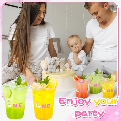 Goose Themed 12oz Plastic Cups - 100 Pack for 1st Birthday Party - Clear Disposable Drink Cups - Goose Variation