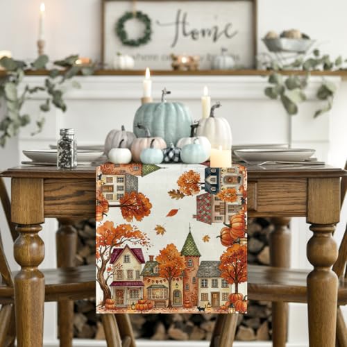 Fall Table Runner 13x90 Inch Beige Polyester Home Decor Party Decor