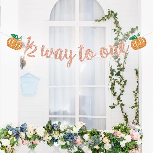 Rose Gold Glitter Pumpkin Half Birthday Banner - Fall Baby Shower & Party Decorations - 1/2 Way to One