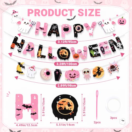 Pink Halloween Banner Set - Reusable Hanging Decorations for Parties