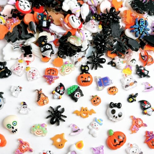 Halloween Nail Charms Set with Ghost Pumpkin Spider Web Rhinestones - Style06