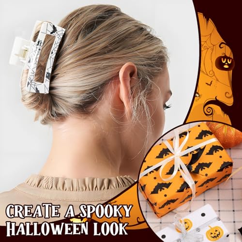 Halloween Hair Claws Set - Spooky & Cute Pumpkin Ghost Spider Skeleton Designs, 4 Pieces, Party & Daily Styling, Halloween Variation