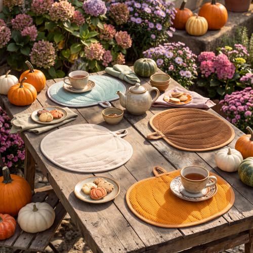 Potchen Fall Pumpkin Placemats Set - Rustic Autumn Table Decor, 4 Colors