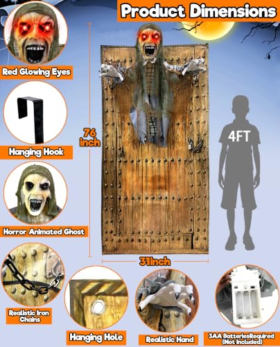 76-Inch Halloween Animatronic Zombie Ghost Decoration with Red Eyes, Sound Activated Outdoor Decor