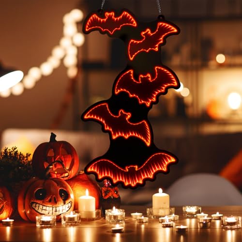 LED Bat Wall Decor Light - 3D Mirror Finish Halloween Sign with 10 Modes