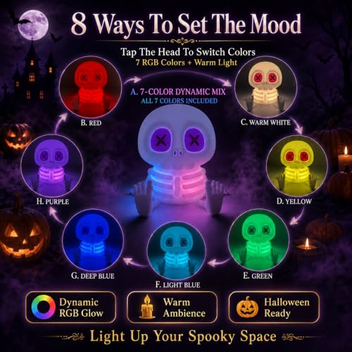Pink Skeleton Night Light Toy - Rechargeable Silicone Halloween Decor - Warm White Skull Lamp
