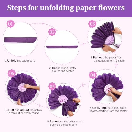 Giant Purple Paper Flower Decorations Wall Set - Elegant Lavender & Silver, 8 pcs
