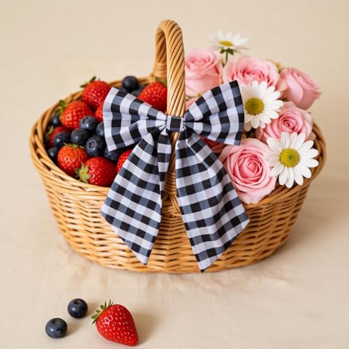 Black Buffalo Plaid Wreath Bows Set - 6 Pack 6x8 Inch Clip-On Rustic Holiday Decor