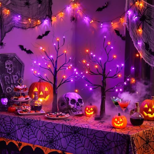 Halloween Black Tree with Lights 24 Inch Spooky Style Indoor Decoration Set