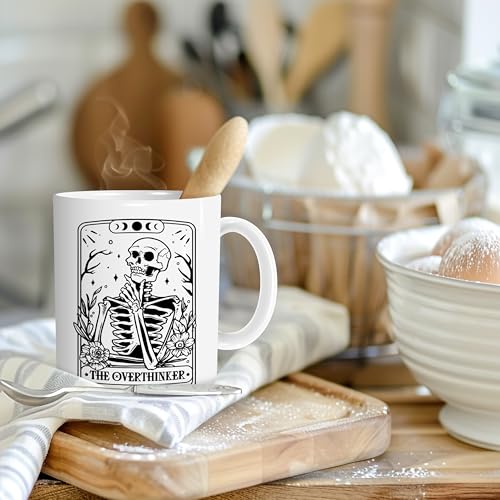 Skull Skeleton Mug - Gothic Coffee Cup for Goth Decor & Gift - 11oz White Ceramic
